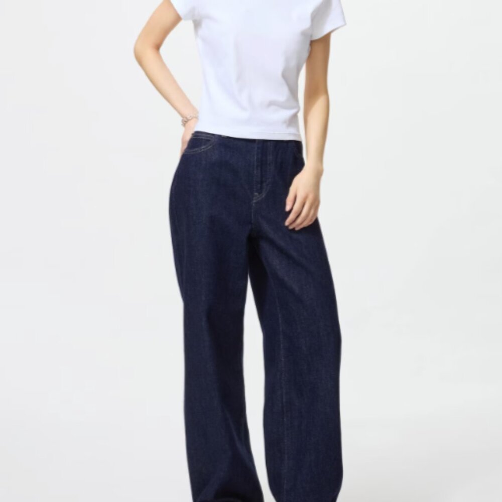 Uniqlo Women's Wide Straight Jeans - Navy Size 26